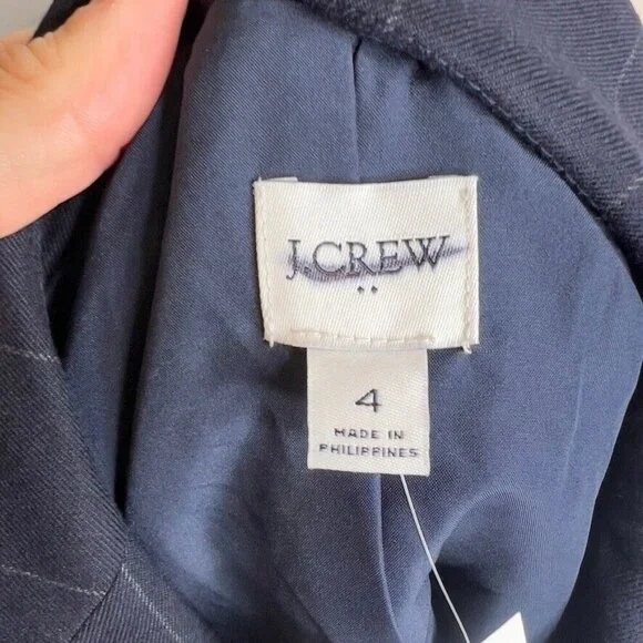 J.Crew Womens $228 One Button Blazer in Pinstripe Navy Size 4 CB442